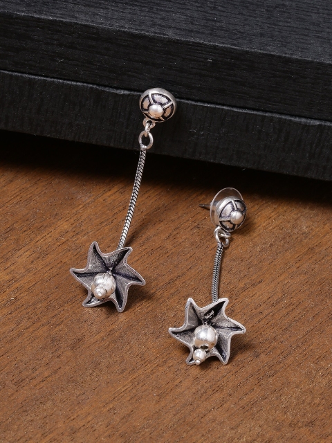 

Voylla Silver-Plated Classic Drop Oxidised Earrings