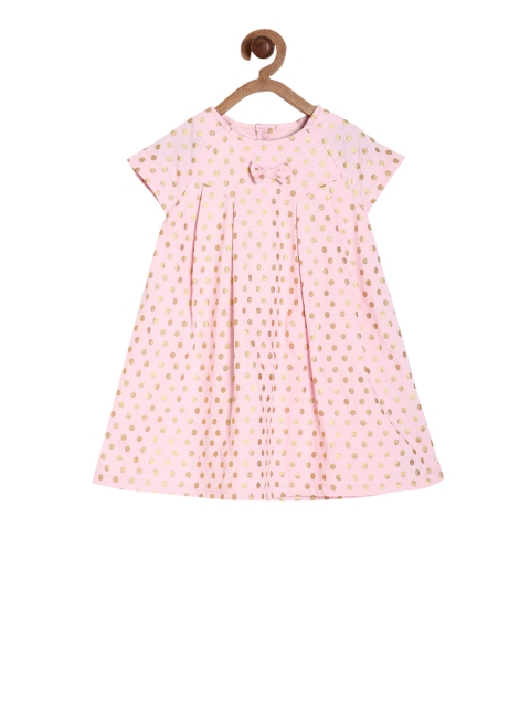 MINI KLUB Girls Pink Polka Dot Print A-Line Dress