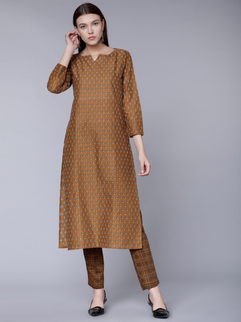 

Vishudh Women Brown Printed Kurta with Trousers