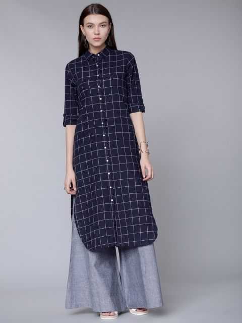 

Vishudh Women Blue Checked Kurta with Palazzos