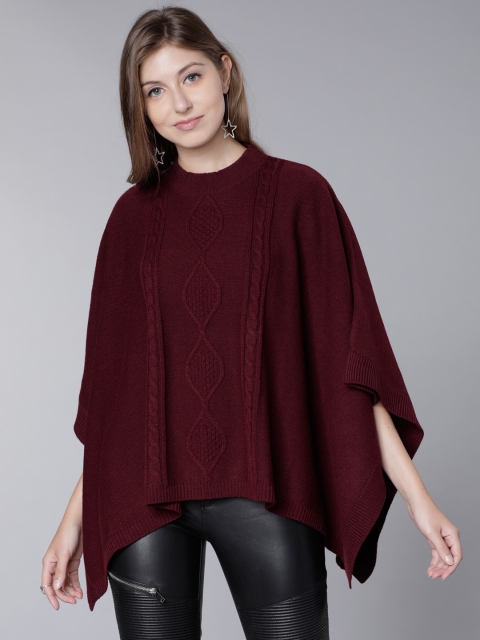 

Tokyo Talkies Women Maroon Solid Poncho