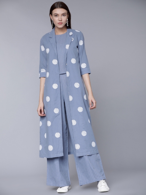 

Vishudh Women Blue Printed Tunic with Palazzos
