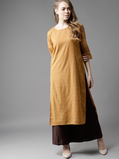 

HERE&NOW Women Brown Woven Design Straight Kurta