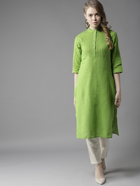 

HERE&NOW Women Green Solid Straight Kurta