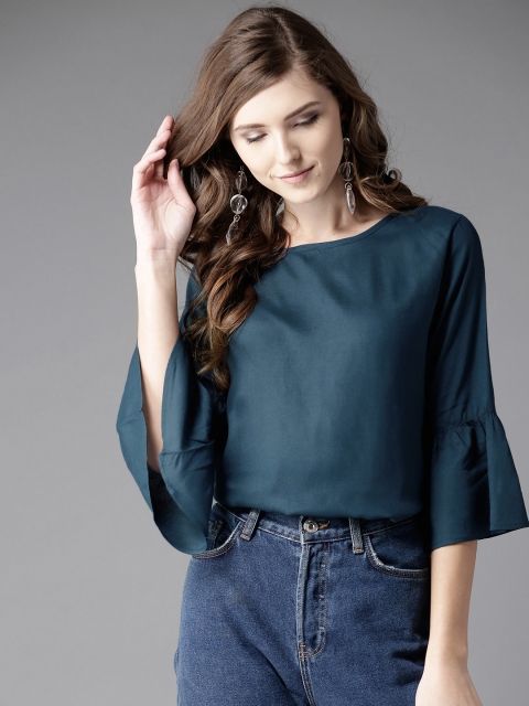 

HERE&NOW Women Teal Blue Solid Top