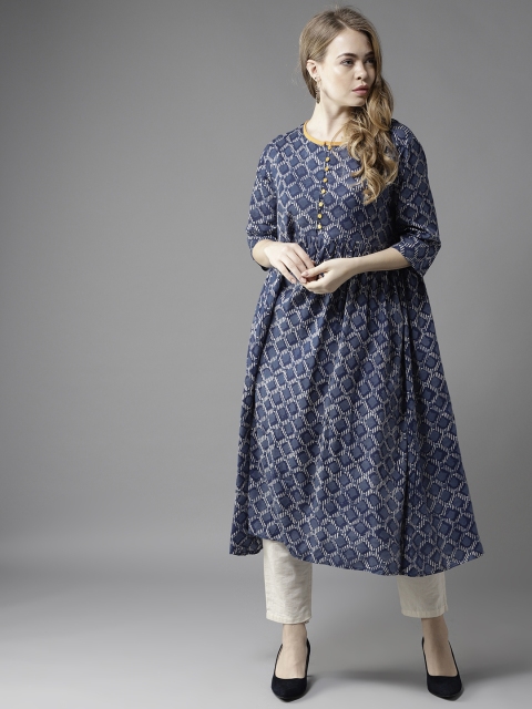 

HERE&NOW Women Blue Printed A-Line Kurta