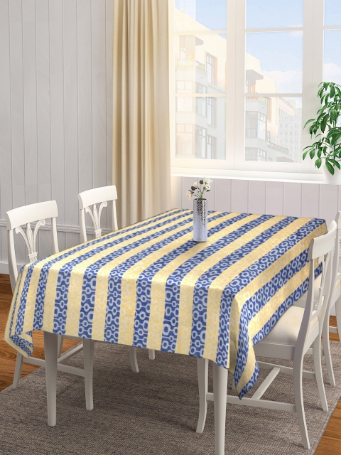 

NEUDIS Yellow & Blue Striped Hand Woven Cotton Rectangular Table Cover