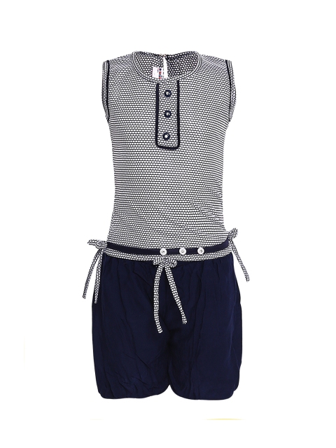 

Aarika Girls White & Navy Blue Printed T-shirt with Shorts