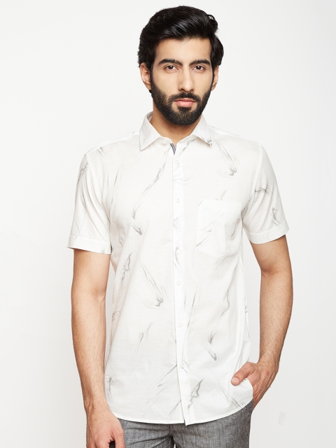 

Crimsoune Club Men White Slim Fit Printed Casual Shirt