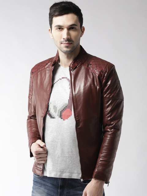 

Fort Collins Men Maroon Solid Biker Jacket