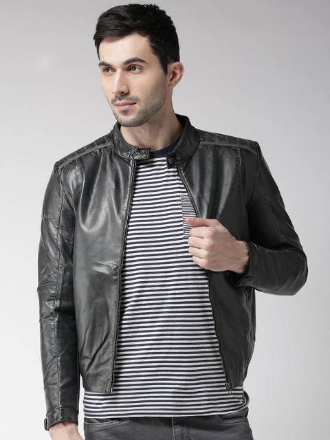 

Fort Collins Men Black Solid Biker Jacket
