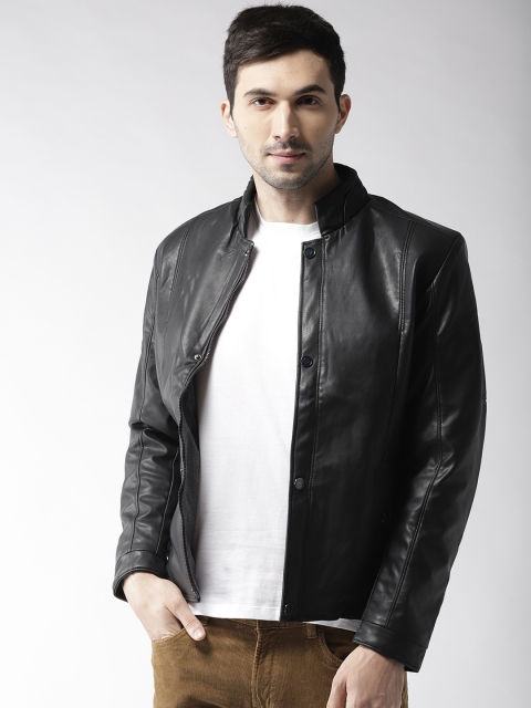 

Fort Collins Men Black Solid Biker Jacket