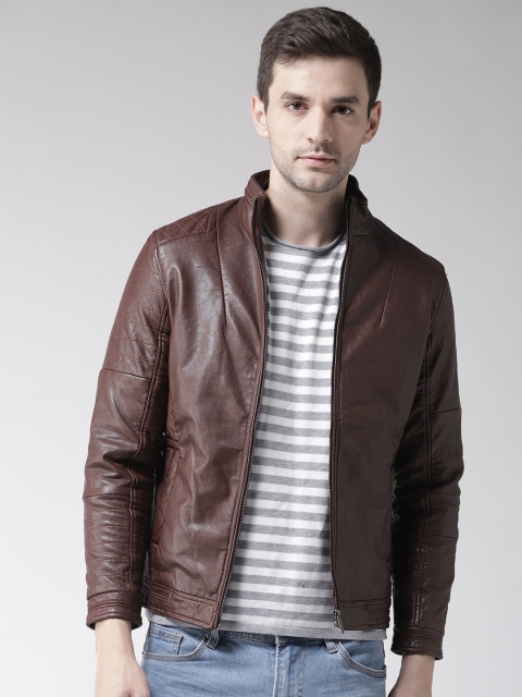 

Fort Collins Men Maroon Solid Biker Jacket