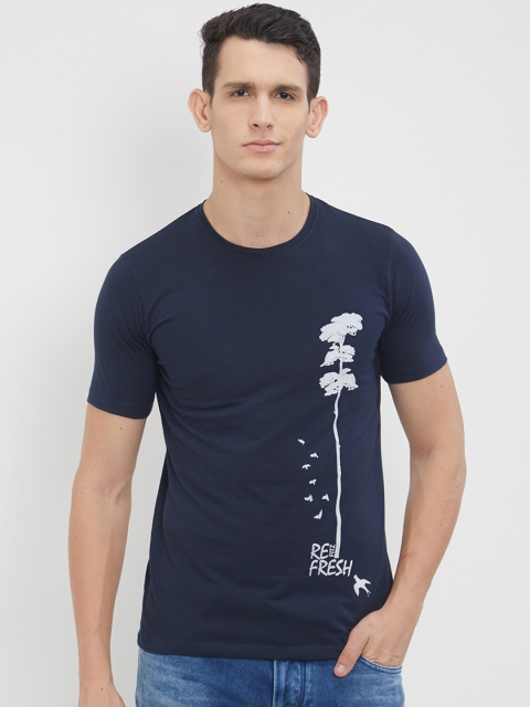 

FiTZ Men Navy Blue Solid Round Neck T-shirt