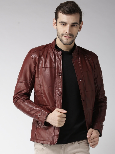 

Fort Collins Men Maroon Solid Biker Jacket