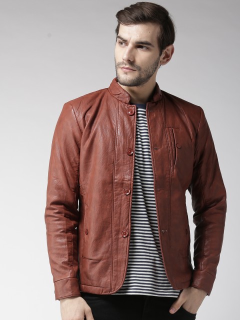 

Fort Collins Men Brown Solid Biker Jacket