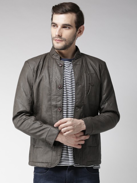 

Fort Collins Men Olive Solid Biker Jacket