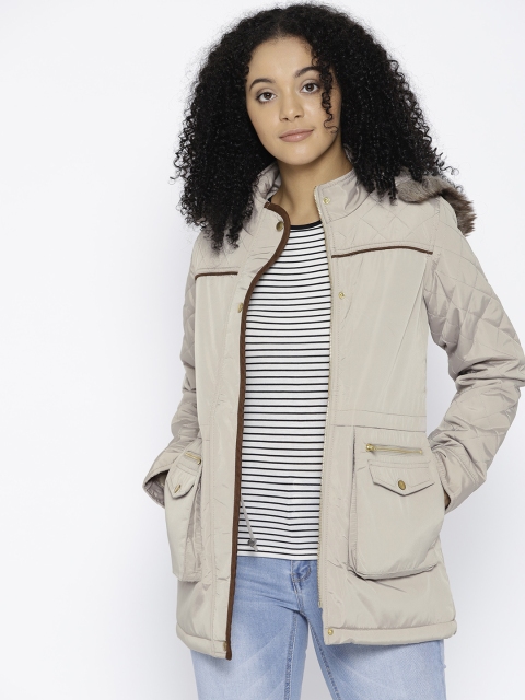 

Trufit Women Beige Solid Insulator Hooded Parka Jacket