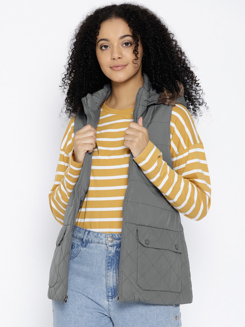 

Trufit Women Grey Solid Hooded Parka Jacket