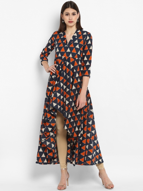 

MBE Women Navy Blue & Orange Printed A-Line Kurta