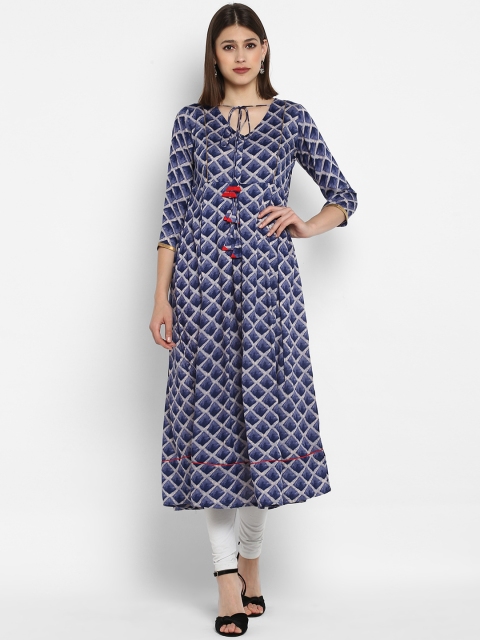 

MBE Women Blue Printed A-Line Kurta