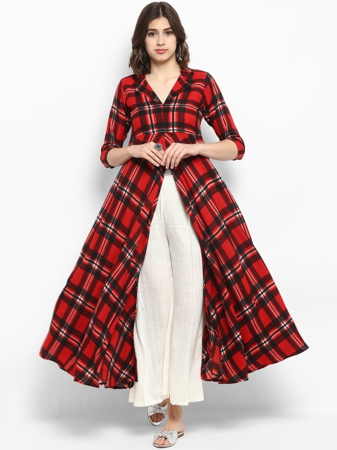 

MBE Women Red & Black Checked A-Line Kurta