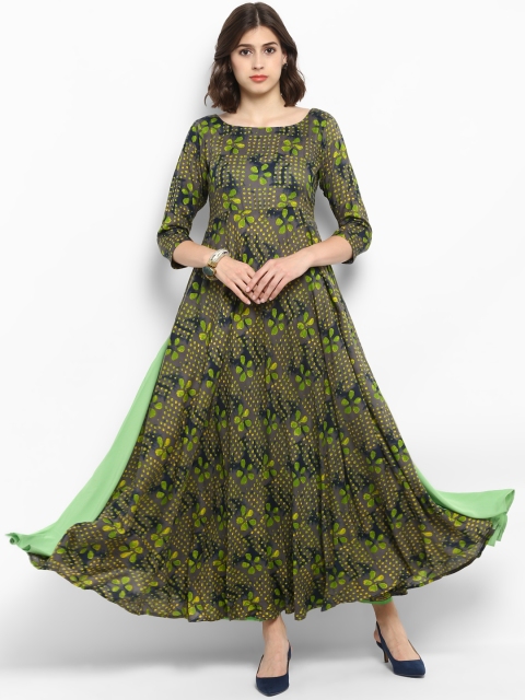 

MBE Women Grey & Green Printed A-Line Kurta