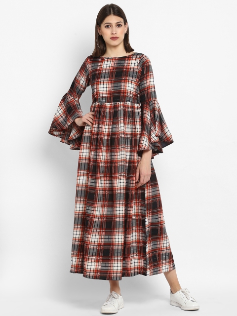 

MBE Women Brown Checked Fit and Flare Dress