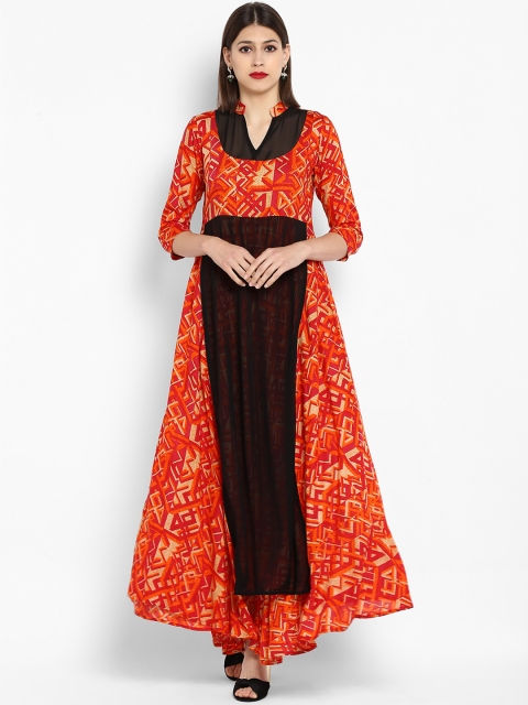 

MBE Women Orange Printed Maxi Dress