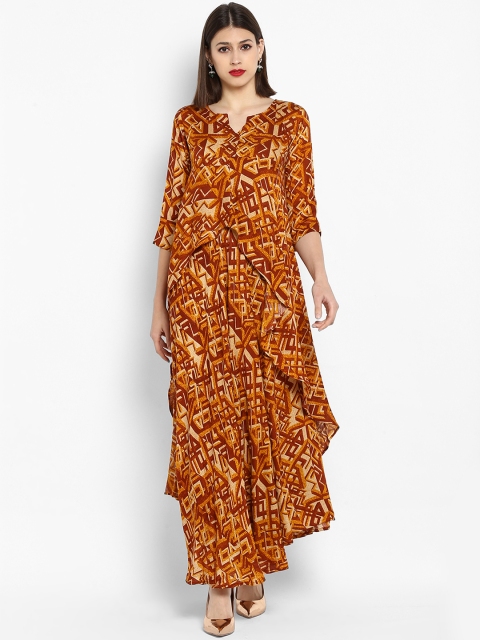 

MBE Women Mustard Printed Maxi Dress