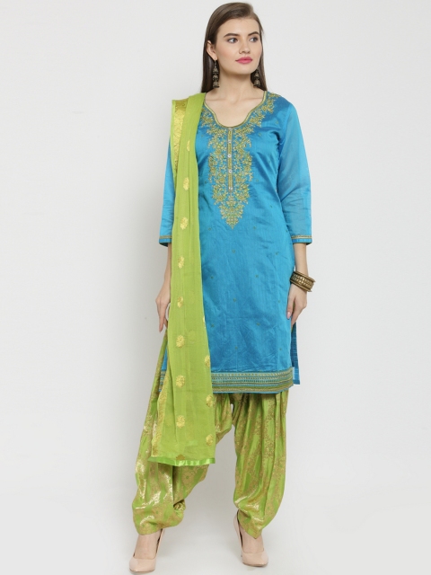 

Kvsfab Blue & Green Cotton Blend Unstitched Dress Material
