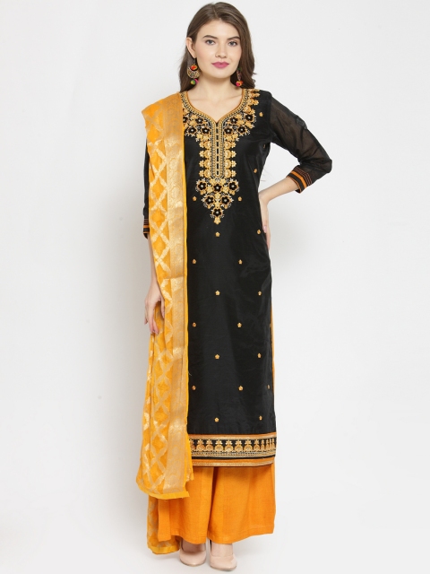 

Kvsfab Black & Orange Cotton Blend Unstitched Dress Material