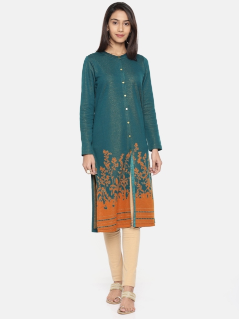 

Melange by Lifestyle Women Teal Blue Printed Straight Kurta