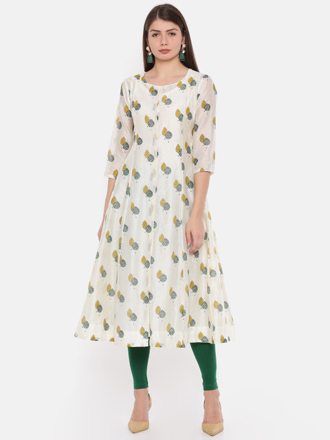 

Melange by Lifestyle Women Off-White Printed A-Line Kurta with Pure Cotton Inner