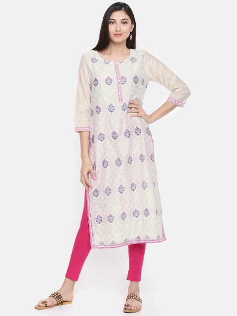 

Melange by Lifestyle Women Off-White Printed Straight Kurta