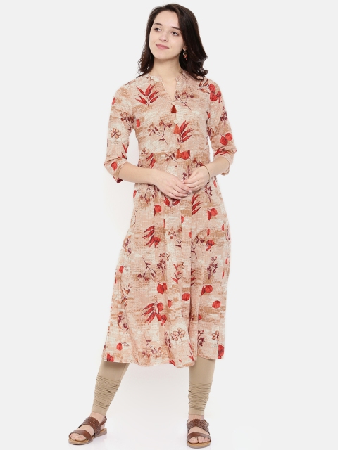 

Melange by Lifestyle Women Beige & Red Printed A-Line Kurta