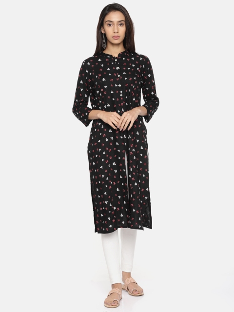 

Melange by Lifestyle Women Black Printed Straight Kurta