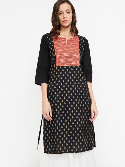 

Melange by Lifestyle Women Black & Gold-Coloured Printed Straight Kurta