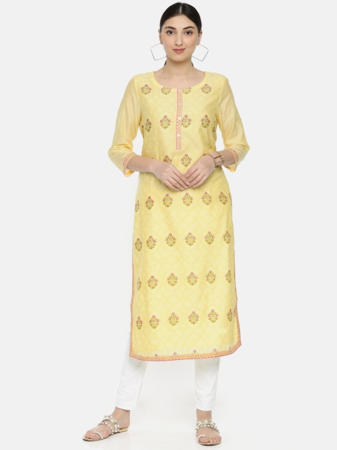 

Melange by Lifestyle Women Yellow Printed A-Line Kurta