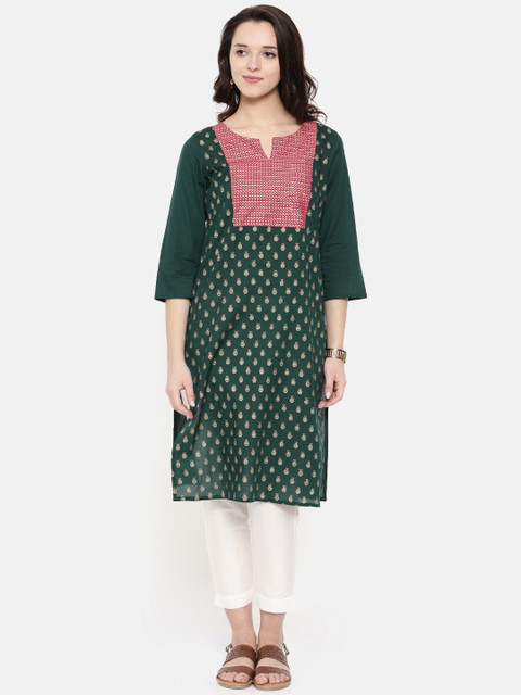

Melange by Lifestyle Women Green Printed Straight Kurta