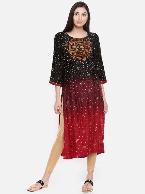 

Melange by Lifestyle Women Red & Black Printed Straight Kurta
