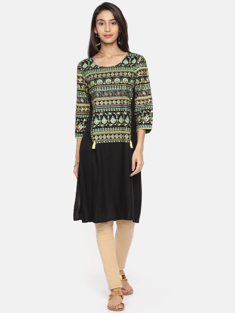 

Melange by Lifestyle Women Navy Blue Printed Straight Kurta