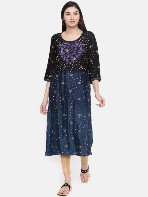 

Melange by Lifestyle Women Blue & Black Printed Straight Kurta