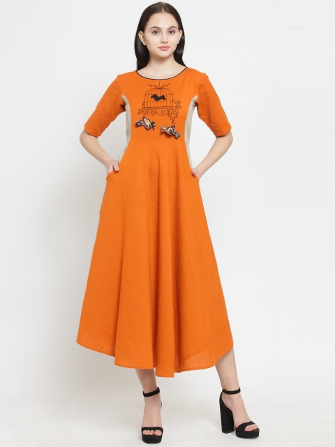 

Rustorange Women Orange Solid Fit and Flare Dress