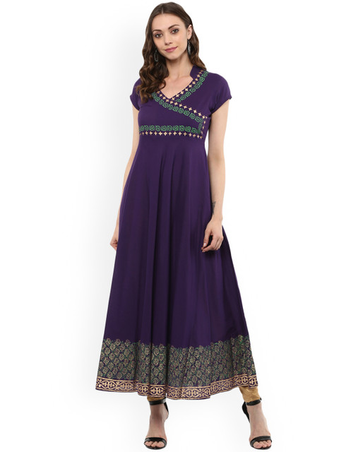 

MBE Women Purple Printed Anarkali Kurta