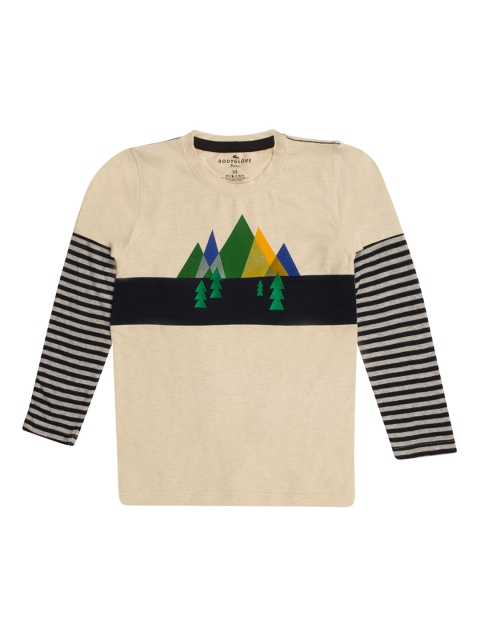 

BodyGlove Boys Beige & Black Striped Round Neck T-shirt