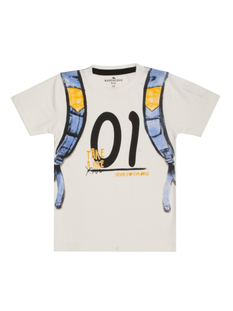 

BodyGlove Boys Cream-Coloured Printed Round Neck T-shirt