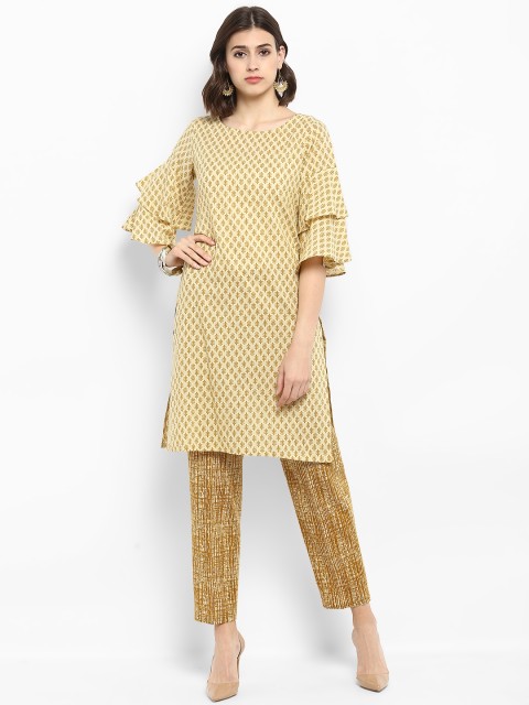 

MBE Women Beige Printed Kurta with Trousers