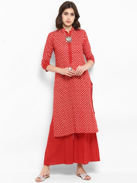 

MBE Women Red & White Printed Kurta with Palazzos