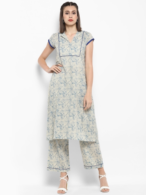 

MBE Women Blue & Off-White Printed Kurta with Palazzos